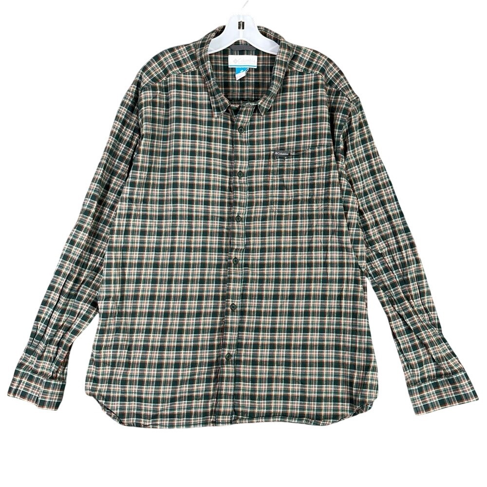 Columbia Shirt Mens XXL Green Plaid Relaxed Fit Business Casual Camping‎ Trail